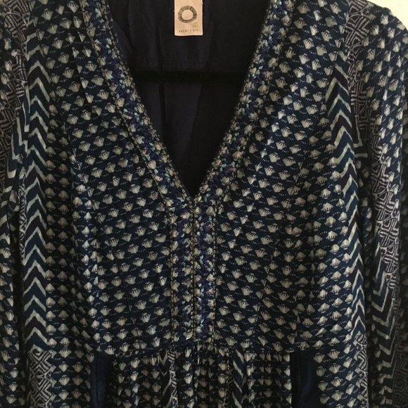 Anthropologie Akemi + Kin Rozalin Dress Blue Boho Embroidered Patterned M (?) - Picture 5 of 10